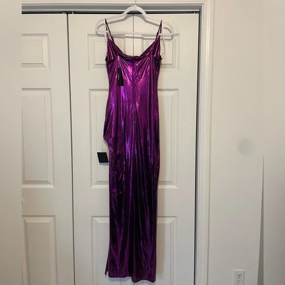 Glow For Me Purple Metallic Cowl Neck Maxi Dress - Picture 5 of 5